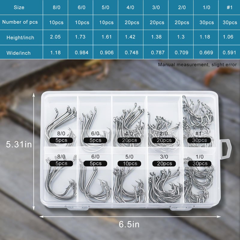 HSYMQ 150PCS Circle Hooks, Strong High Carbon Steel Fresh and Saltwater Fishing Hooks, Variety of Different Sizes Circle Hook - Size:#1 1/0 2/0 3/0 4/0 5/0 6/0 8/0 - Image 3